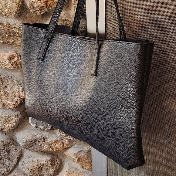 Vince Camuto Black/Gray Pebbled Leather Tote Bag - Picture 12 of 15